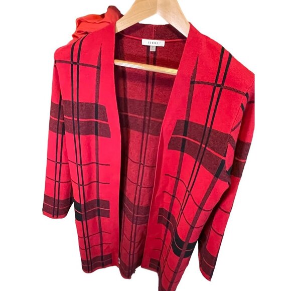 Sioni Red Black Checked Knit Long Sleeved Open Cardigan Sz M - Picture 4 of 11